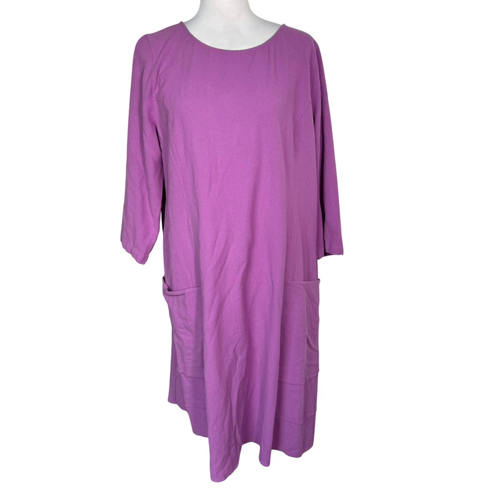 SOFT SURROUNDINGS Women's Large Purple 100% Cotton Textured Midi Dress Pockets